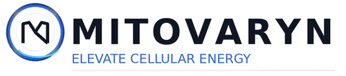 Logo and brand name 'MITOVARYN' with tagline 'Elevate Cellular Energy' on a white background.